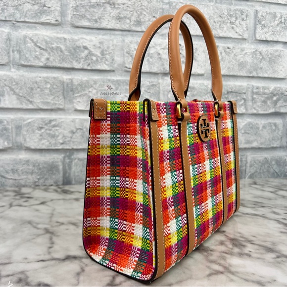 Tory Burch Blake Small Plaid Tote In Tory In Poppy Red Multi - Picture 3 of 10